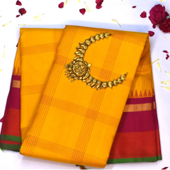 Kanchipuram Silk Bright Mustard Yellow Saree with Blouse