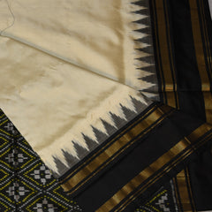 pochampally pure silk half white saree with jari gap border