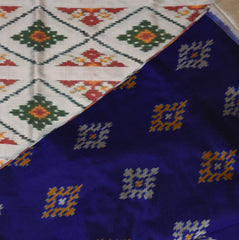 pochampally pure silk navy blue saree with silver jari border