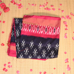 pochampally pure silk navy blue saree with pink border with jari