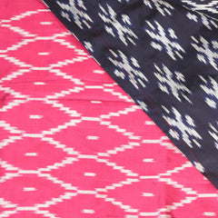 pochampally pure silk navy blue saree with pink border with jari