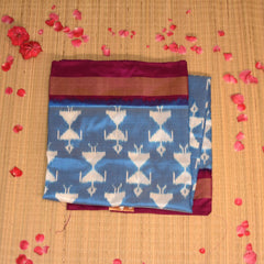 pure silk pochampally sky blue saree majenta jari boarder
