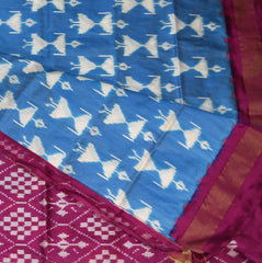 pure silk pochampally sky blue saree majenta jari boarder
