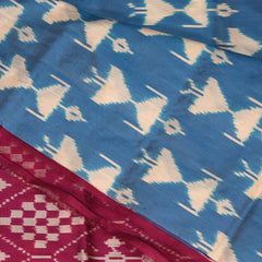 pure silk pochampally sky blue saree majenta jari boarder