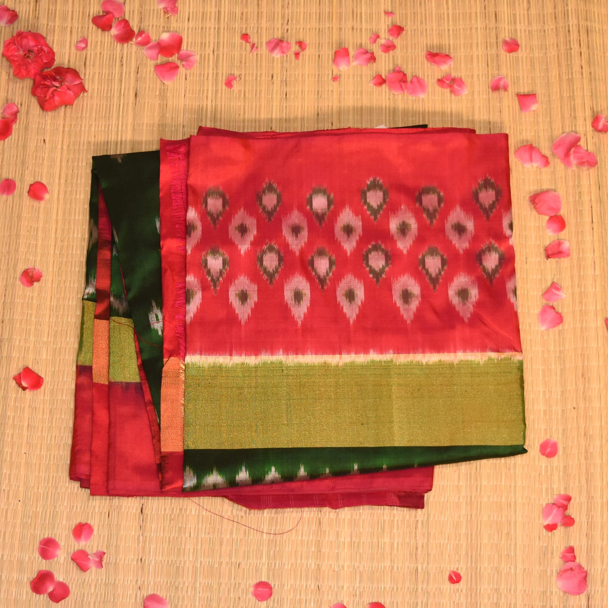 pochampally pure silk green saree with big border