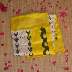 pochampally pure silk half white saree with yellow border