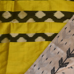 pochampally pure silk half white saree with yellow border