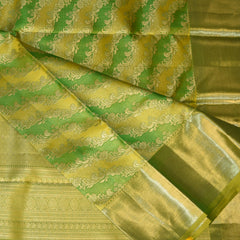 pure kanchi silk yellowish green saree with jari big boarder