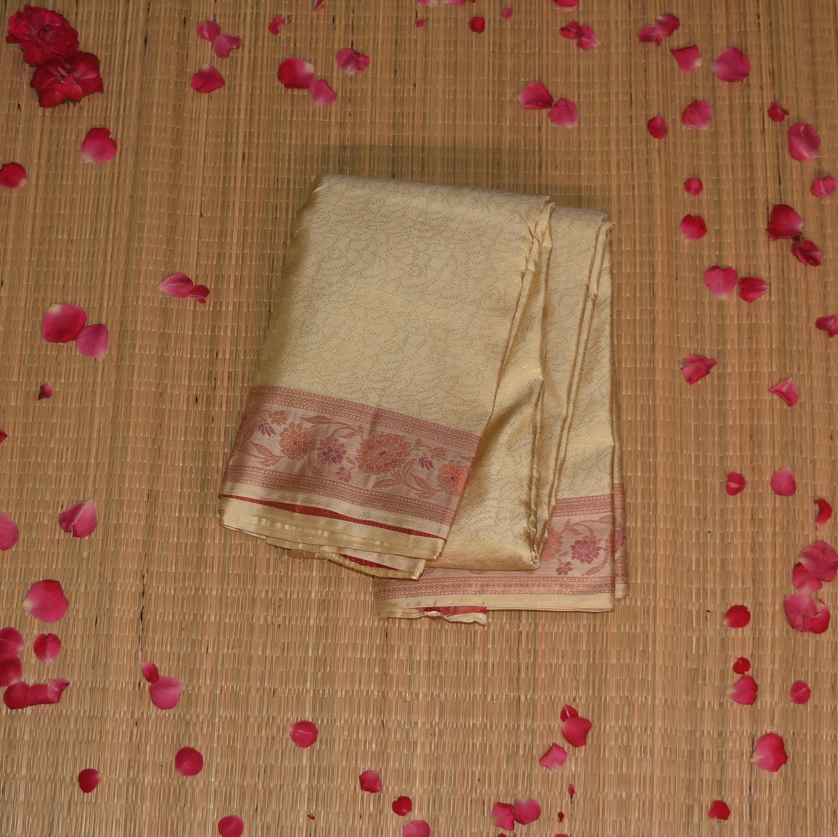 pure kanchi silk cream saree with meenakari work