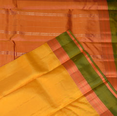 pure kanchi silk mustard yellow saree with green gap boarder