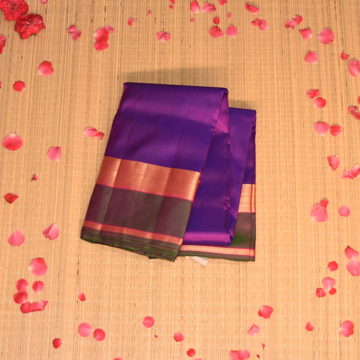 pure kanchi silk royal purple saree with jap jari boarder