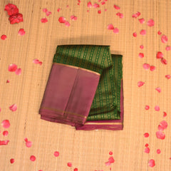 pure kanchivaram silk leaf green saree with big boarder