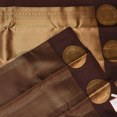 pure kanchivaram silk  chocolate brown saree with jari boarder