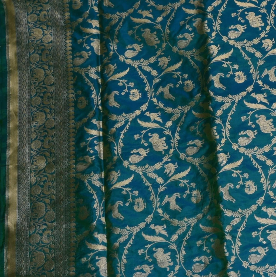 Banarasi Shot Green Saree With Jari Boarder with Blouse