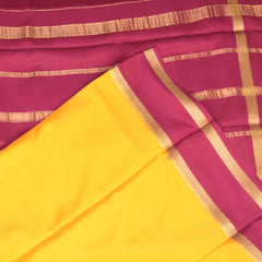 mysore crepe silk chandhan yellow saree with purple jari border