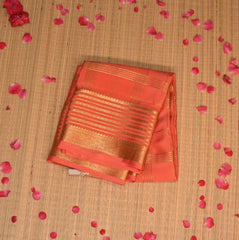 Mysore pure crepe silk coral orange saree with jari border