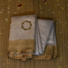 Banarasi Pure White Gold Net Boarder with Blouse