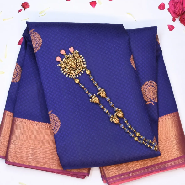 Kanchipuram Silk Indigo Blue Saree with Blouse