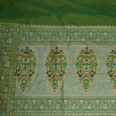 4398 Art silk benarasi leaf green saree with jari work