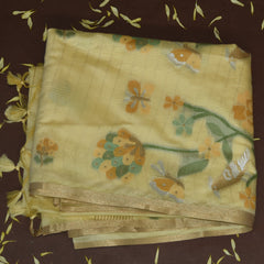 4407 semi tussur lemon yellow saree with self thread work