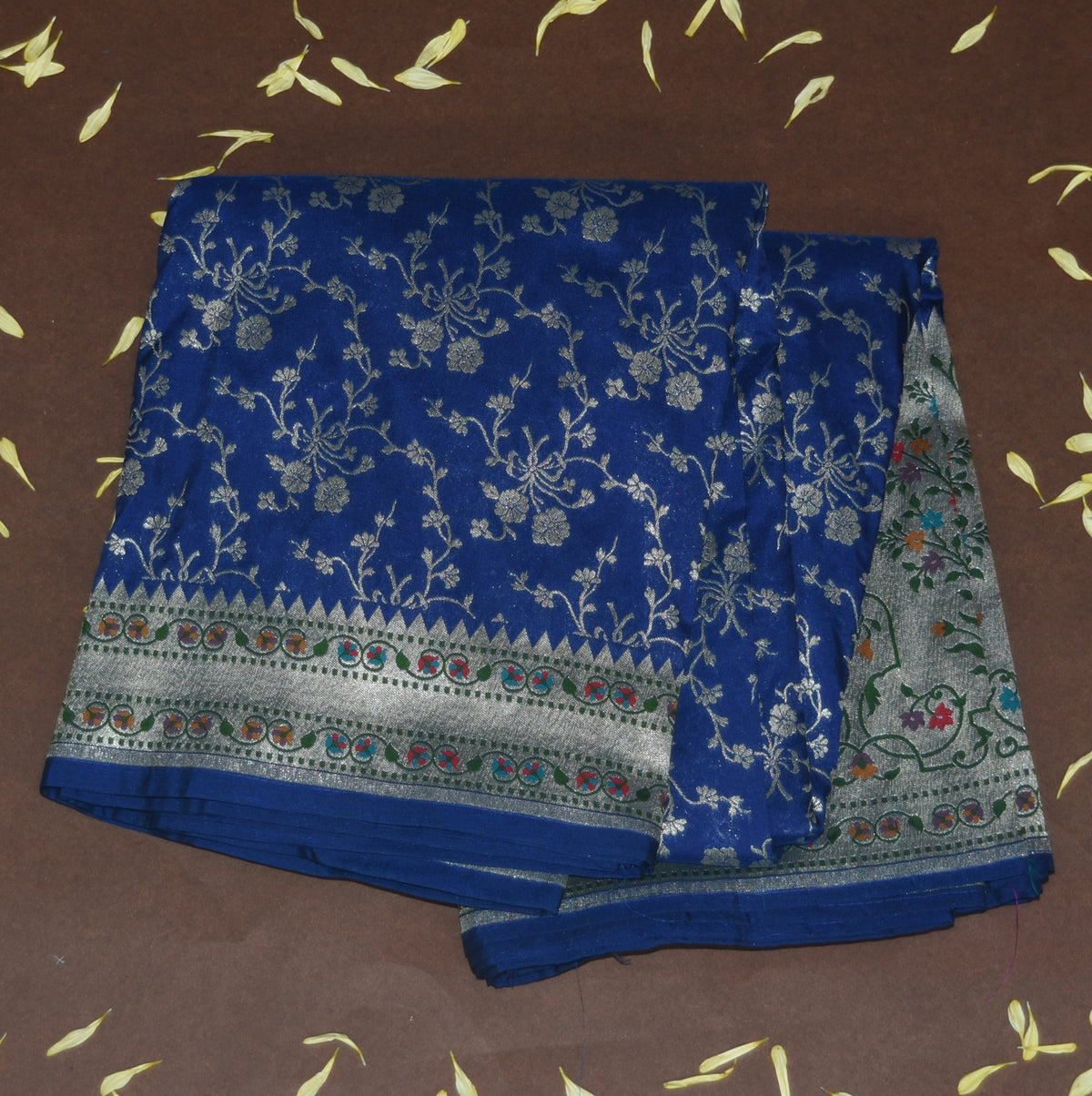 4409 Art silk benarasi blue saree with paithani boarder