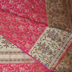 4410 Art silk saree dueltone pink saree with paithani boarder