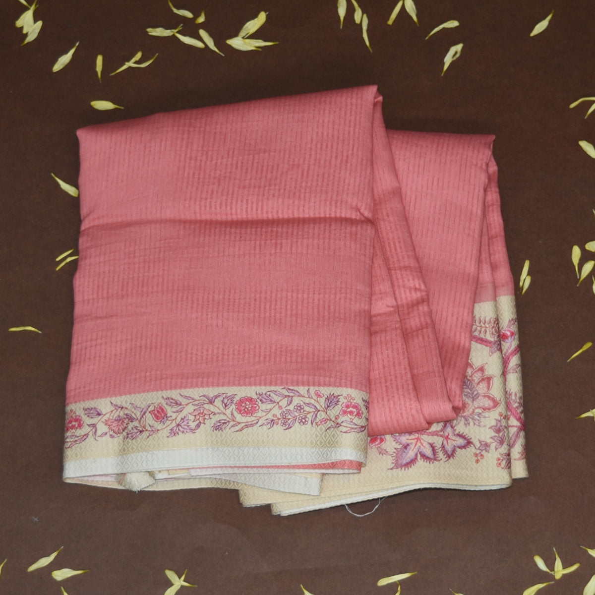 4413 pure tussur light orange saree with printed boarder