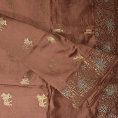 4418 pure tussur saree with peach saree with jari work