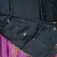 4423 pure tussur black saree with magenta pink pallu full thread work
