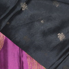 4423 pure tussur black saree with magenta pink pallu full thread work
