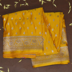 4438 Art silk benarasi yellow saree with jari boarder