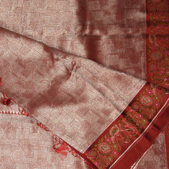 4439 Semi benarasi brocade red saree with jari work