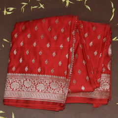 4440 Art silk benarasi cherry red saree with jari boarder