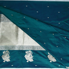 4444 Art silk benarasi rama green saree with jari motifs