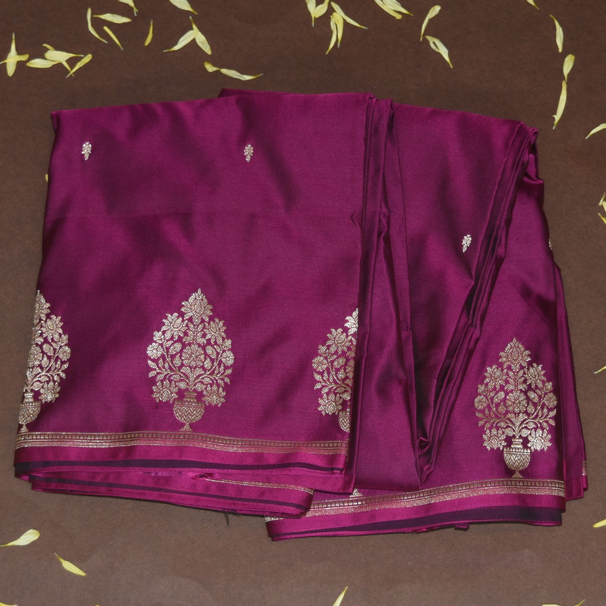 4445 Art silk benarasi grape wine saree with jari motifs
