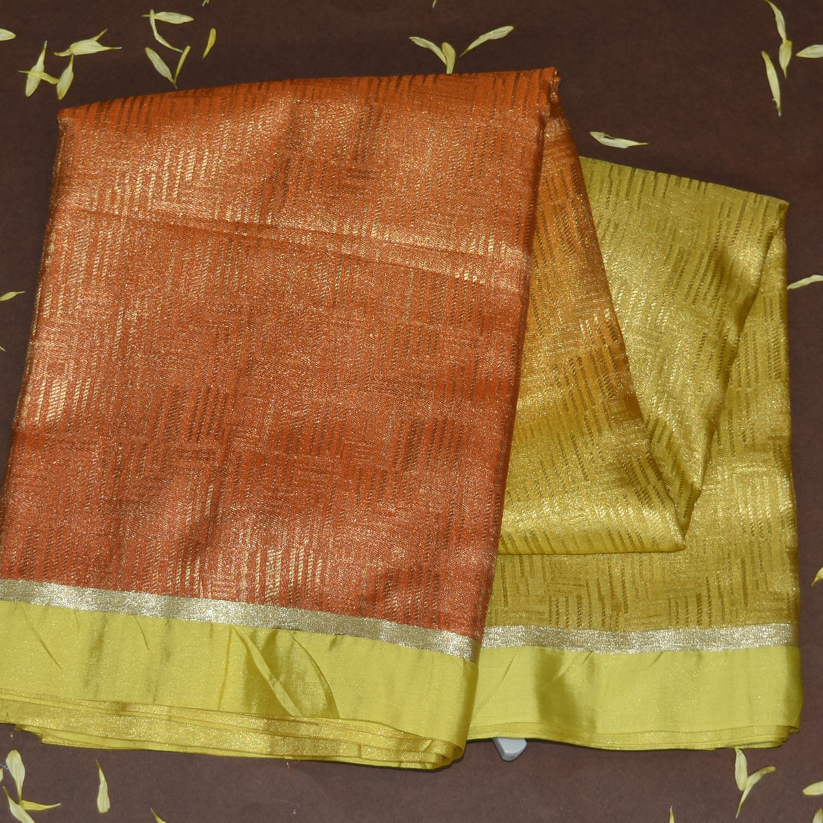 4450 Art silk benarasi yellow & orange saree with jari