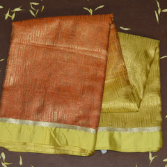 4450 Art silk benarasi yellow & orange saree with jari