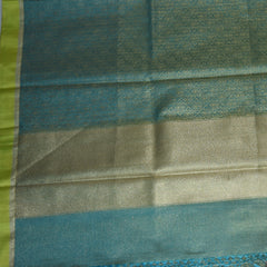 4452 Art silk saree gold & blue mix saree with yellow boarder