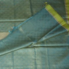4452 Art silk saree gold & blue mix saree with yellow boarder