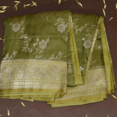 4454 Art silk benarasi mehandi green saree with jari work