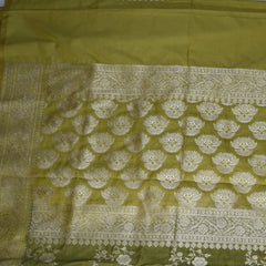 4454 Art silk benarasi mehandi green saree with jari work