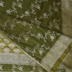4454 Art silk benarasi mehandi green saree with jari work