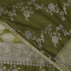 4454 Art silk benarasi mehandi green saree with jari work