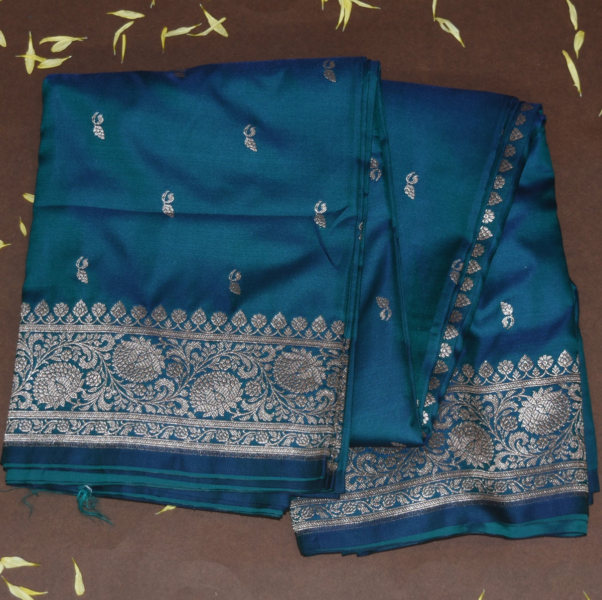 4458 Art silk benarasi teal blue saree with jari boarder