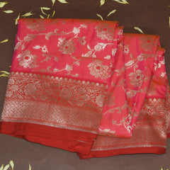 4463 Art silk benarasi pink saree with red jari boarder