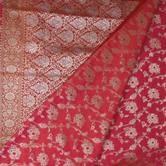 4463 Art silk benarasi pink saree with red jari boarder