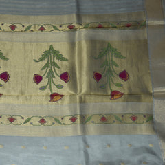 4472 semi tussur ash saree with jari boarder