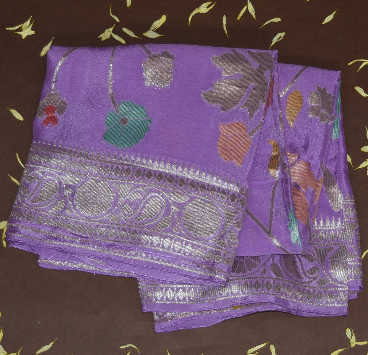 4474 Benarasi crepe silk lavender saree with jari boarder