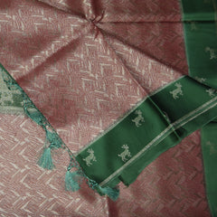 4487 Bbenaras brocade silk coral pink saree with green boarder