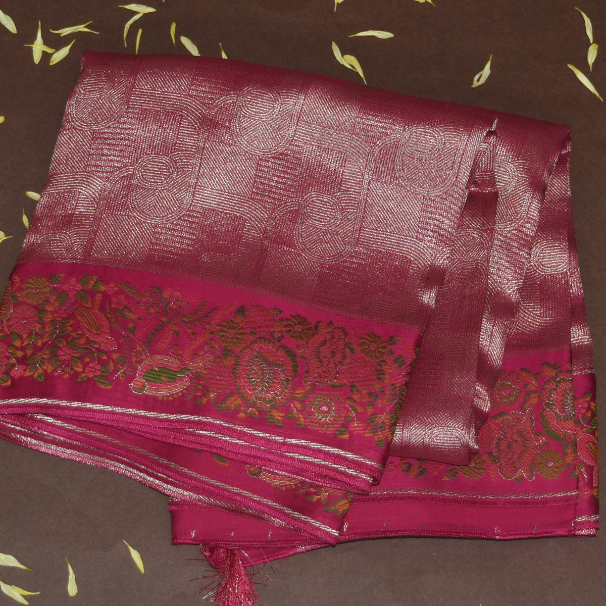 4490 Benaras brocade pink saree with meenakari jari boarder